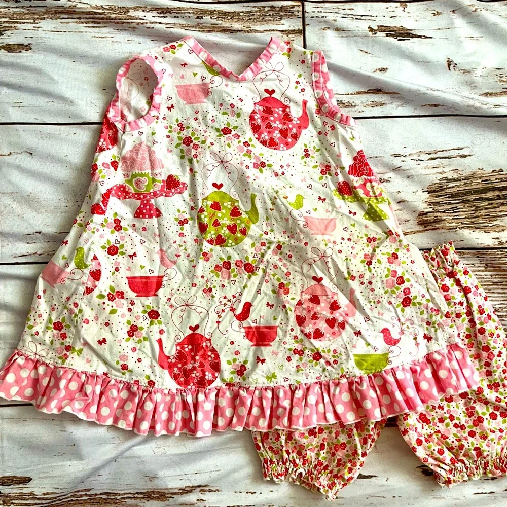 🍓Handmade☕️ by Etsy maker J. Marie 2 piece outfit featuring strawberries and tea